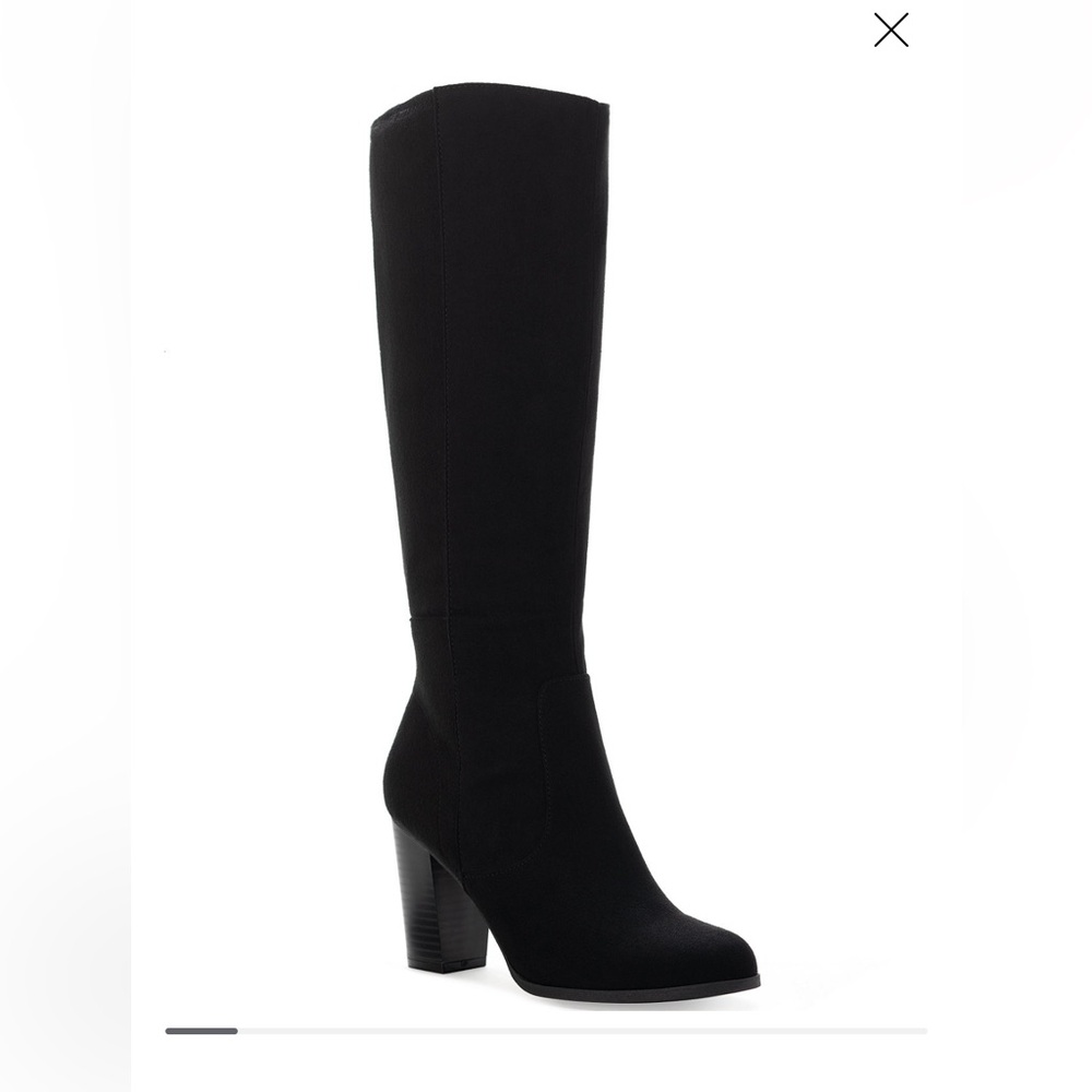 Extra Wide Calf Black Suede Knee High Heeled Boots